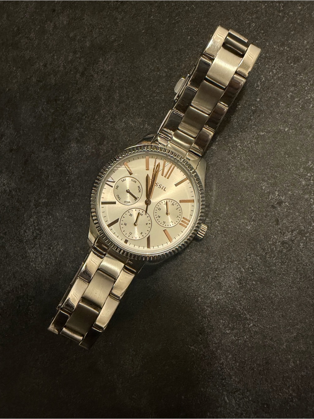 Fossil Women’s Stainless Steel Silver Chronograph Bracelet Watch